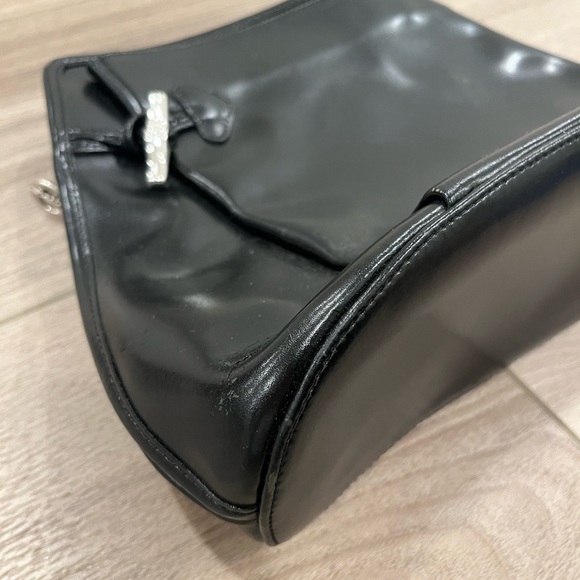 Vintage Longchamp Roseau Black Leather Shoulder Bag Silver Bamboo Toggle Purse - Picture 7 of 12